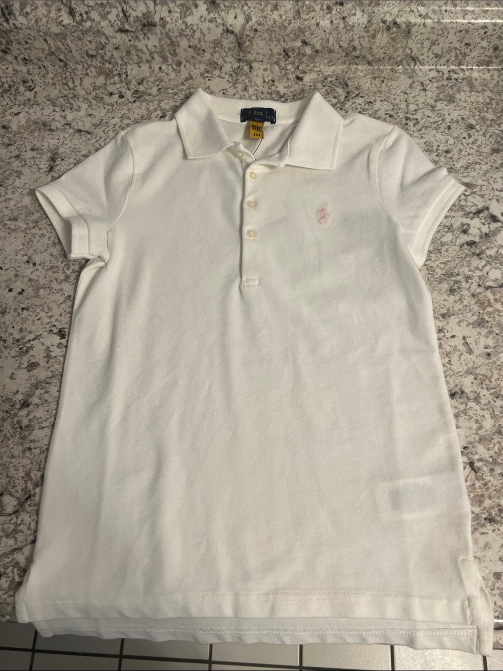 Ralph Lauren Girls White Polo with Pink Pony Embroidery